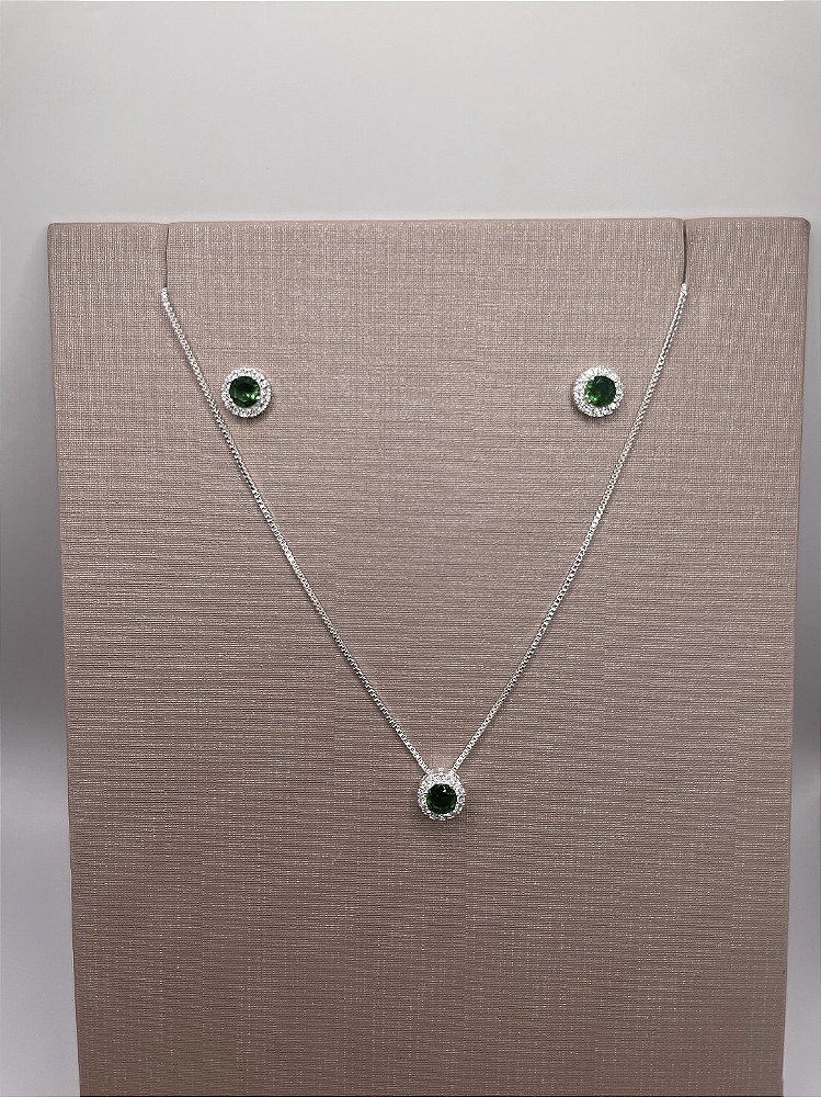 Conjunto Esfera Verde Banho de Prata