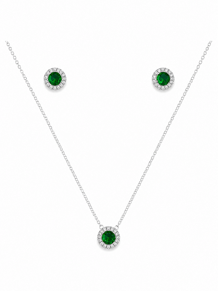 Conjunto Esfera Verde Banho de Prata