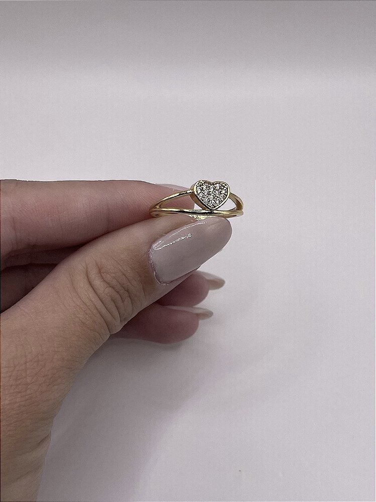 Anel Coração com Zircônias Banho de Ouro