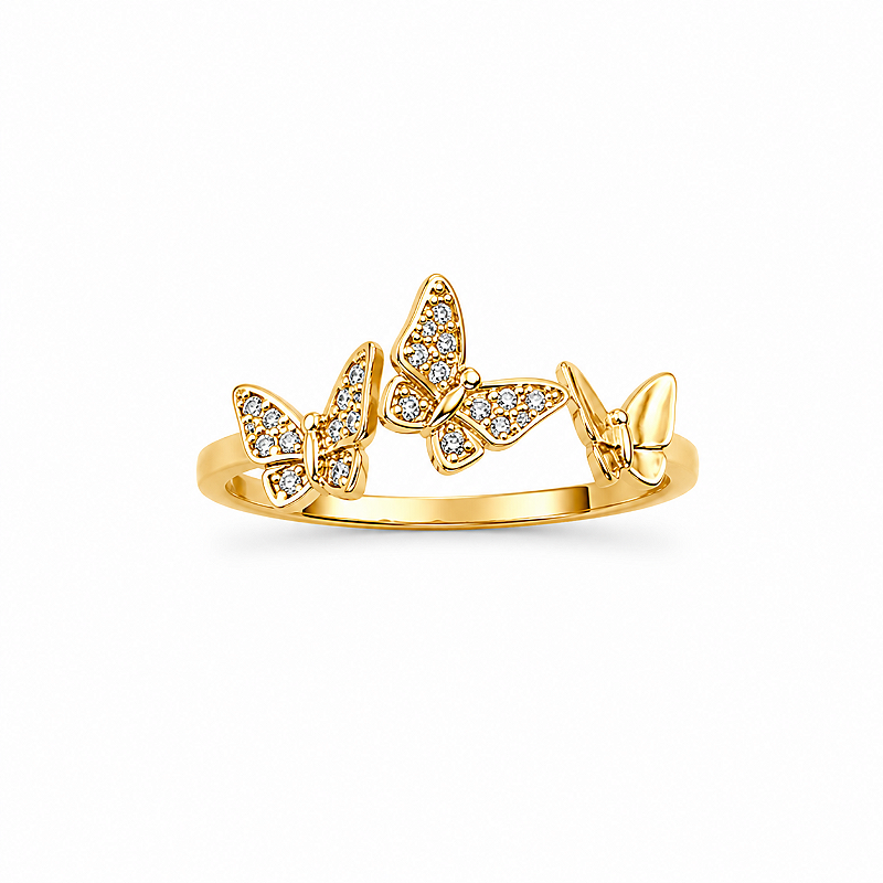 Anel Borboletas Banho de Ouro