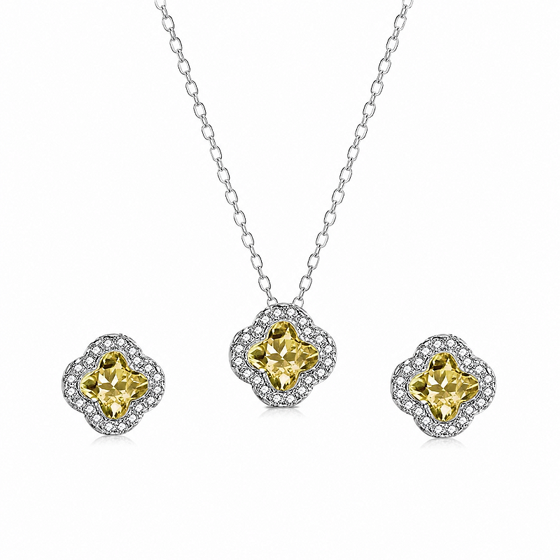 Conjunto Trevo Yellow – Prata 925 com Zircônia e Banho de Ródio