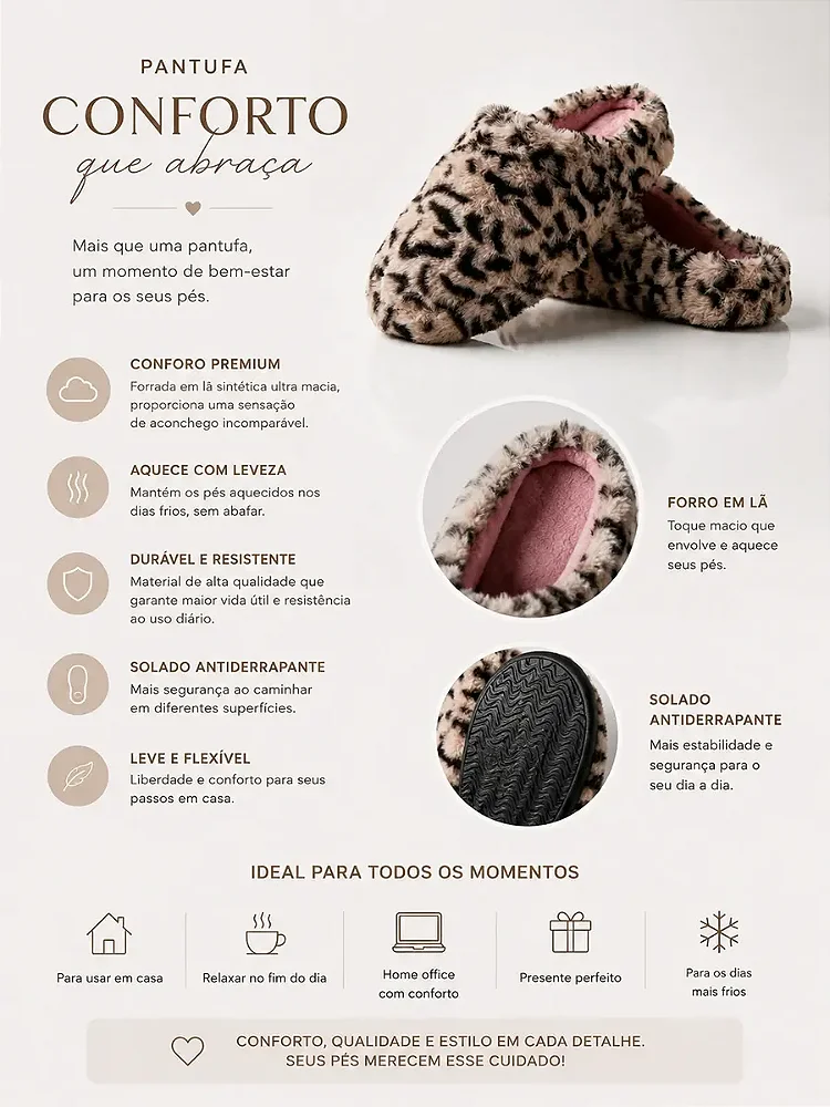 Pantufa Feminina Gasf Forrada Em Lã Chinelo Pantufa Once