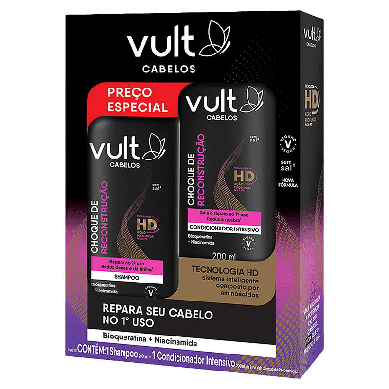 Kit Shampoo + Condicionador Choque de Reconstrução (Vult) - 200mL+200mL