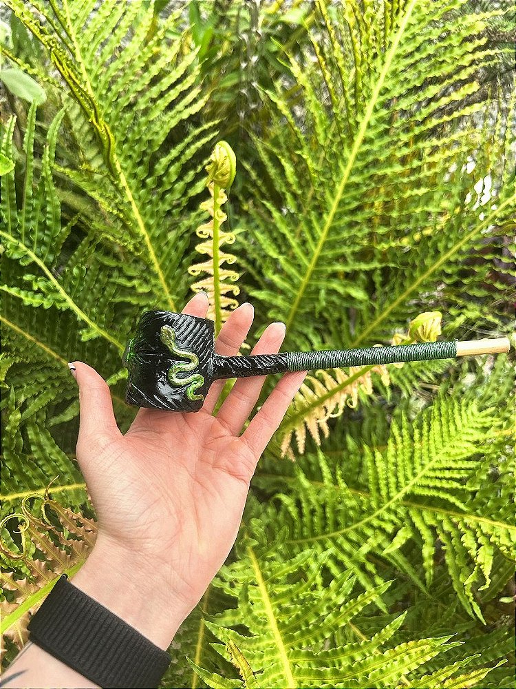 Cachimbo Artesanal Umbanda Cobra Biscuit Canela Bambu Akanba