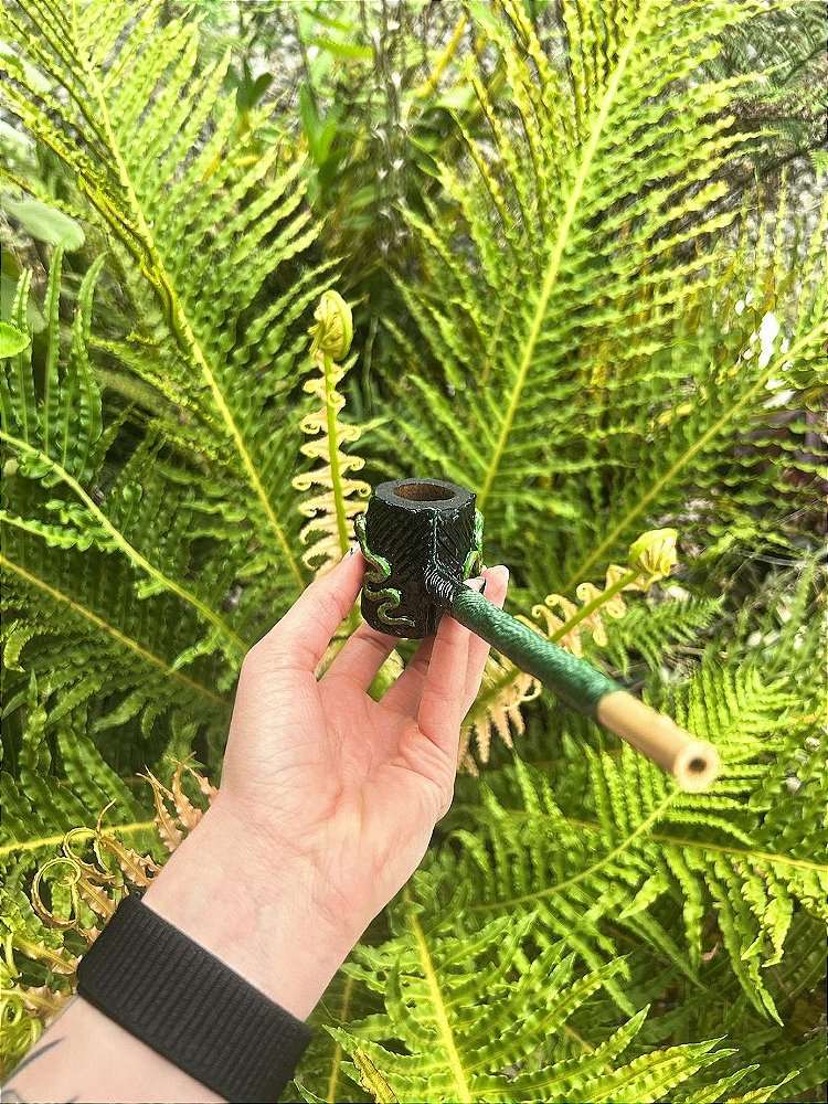 Cachimbo Artesanal Umbanda Cobra Biscuit Canela Bambu Akanba