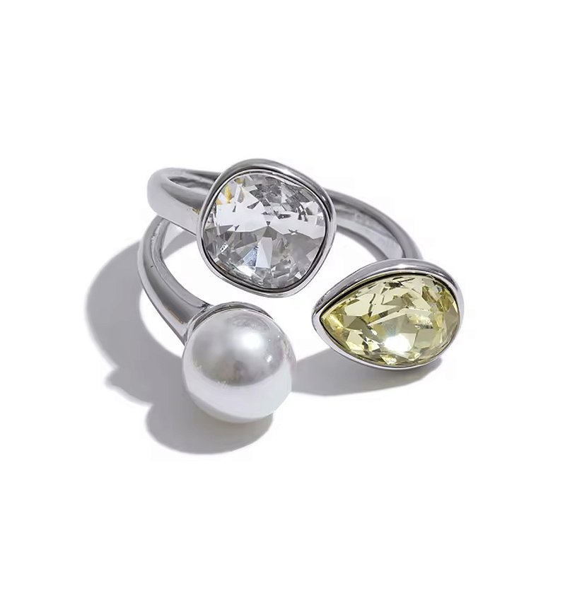 Anel Escultural Crystal & Pearl