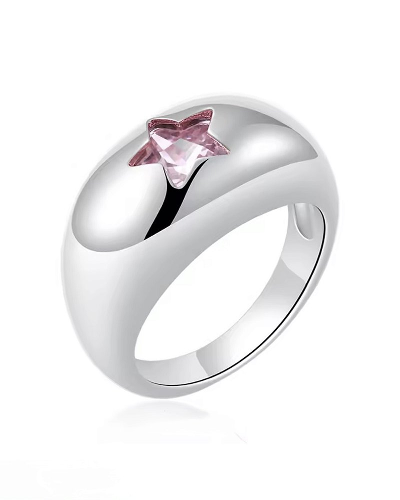 Anel Dome Estrela Rosa Prateado