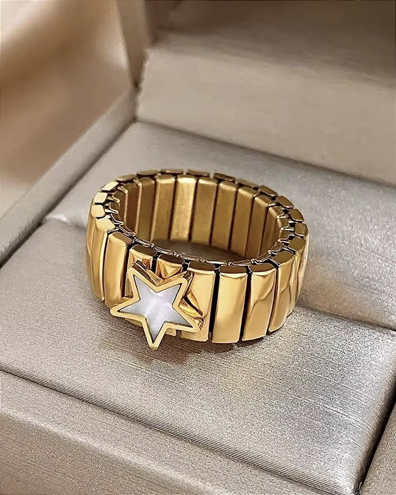 Anel Ajustável Elos Estrela Branca