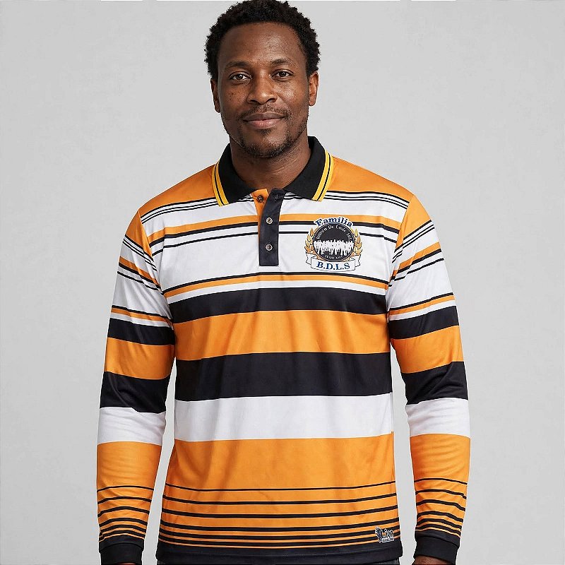 Camisa Polo Masculina Manga Longa Laranja, Preta e Branca | Estilus Black