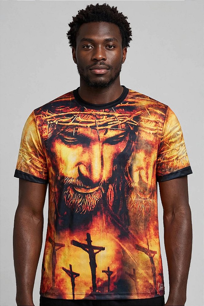 T-shirt Estampa Total Jesus Cristo Coroa de Espinhos - Religiosa