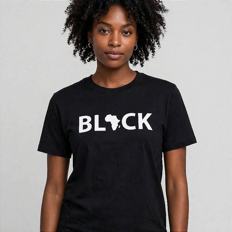 T-shirt Preta Estampa BLACK com Mapa do Continente Africano