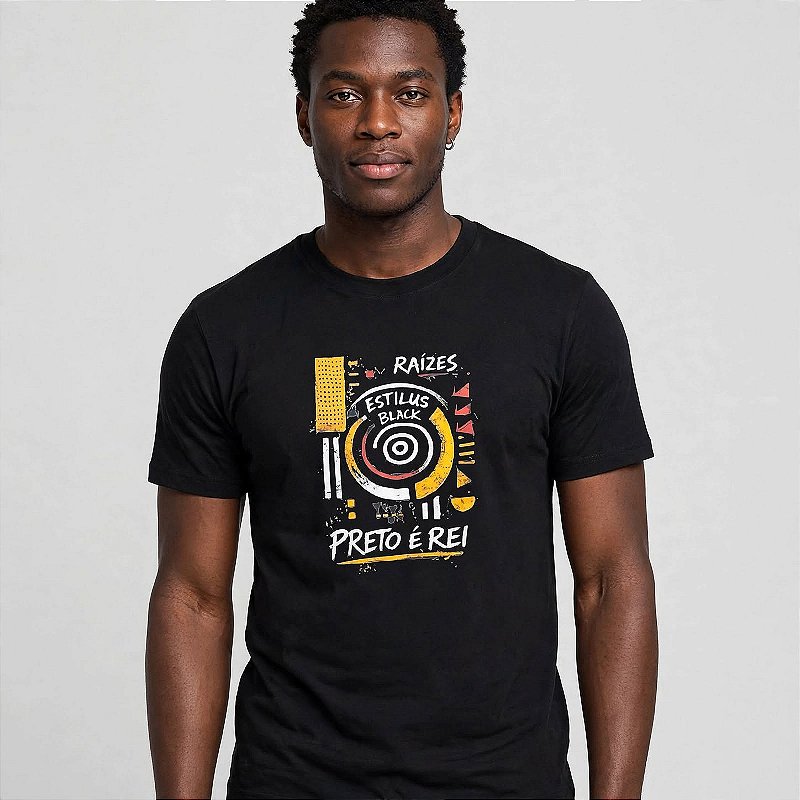 T-shirt Preta Estampa Raízes Preto é Rei - Estilus Black