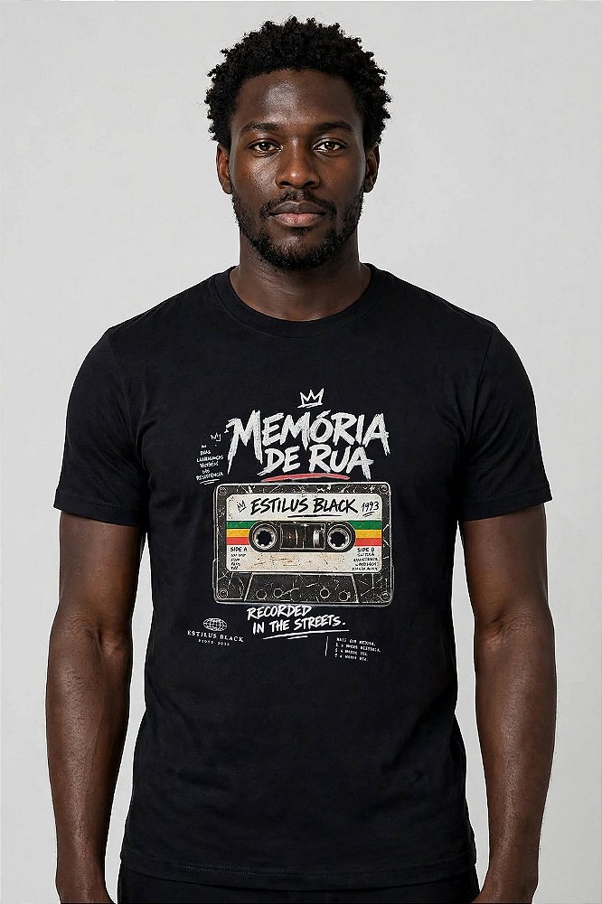 T-shirt Preta Estampa Memória de Rua K7 - Estilus Black