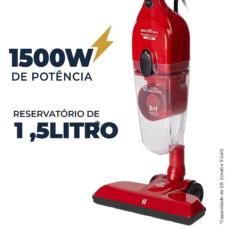 Aspirador de Pó Britânia BAS1500V 1,5L Vermelho