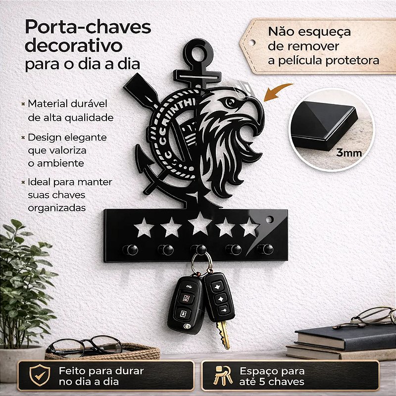 Porta Chaves De Parede Decorativo Time Corinthians