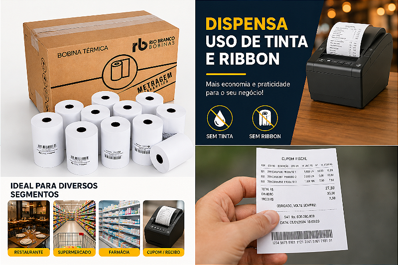 Kit 30 Rolos Bobina Térmica 80mmx40m Cupom Maquininha Fiscal