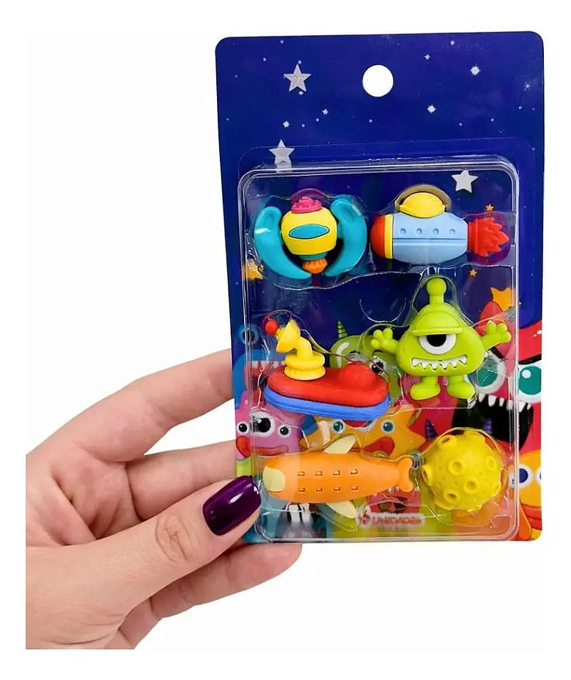 Borracha Escolar Kit com 6 Unidades Coloridas