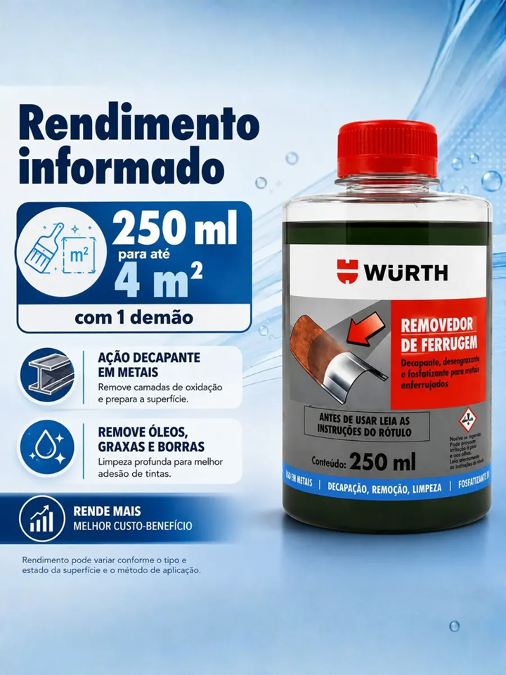 Removedor de Ferrugem Wurth - 250 ml - Limpa Chassi Desengraxante