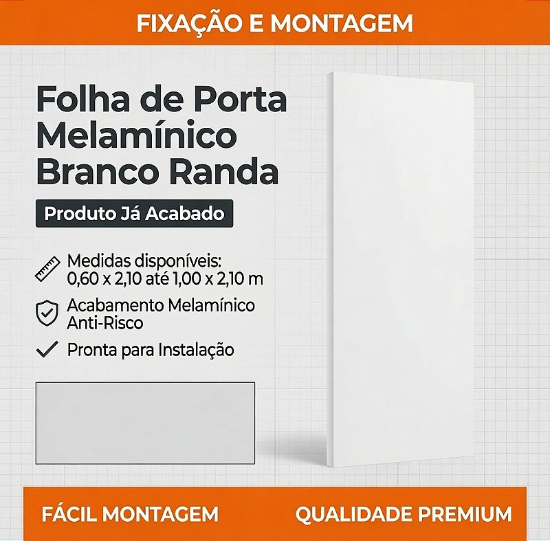 Folha de Porta Melamínico Branco Fosco Randa - 0,60 a 1,00 x 2,10m
