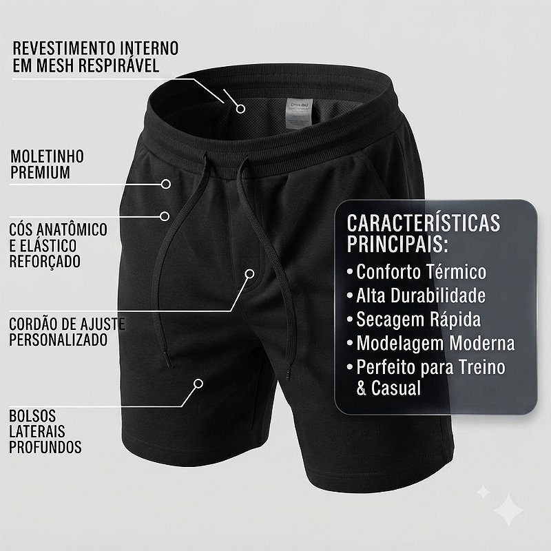 Bermuda Moletom Essencial Preto