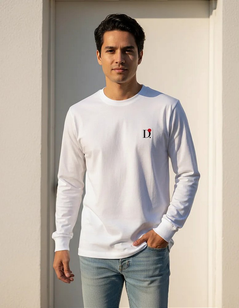 Camiseta Básica Unissex Manga Longa Branca D.ORIGAN