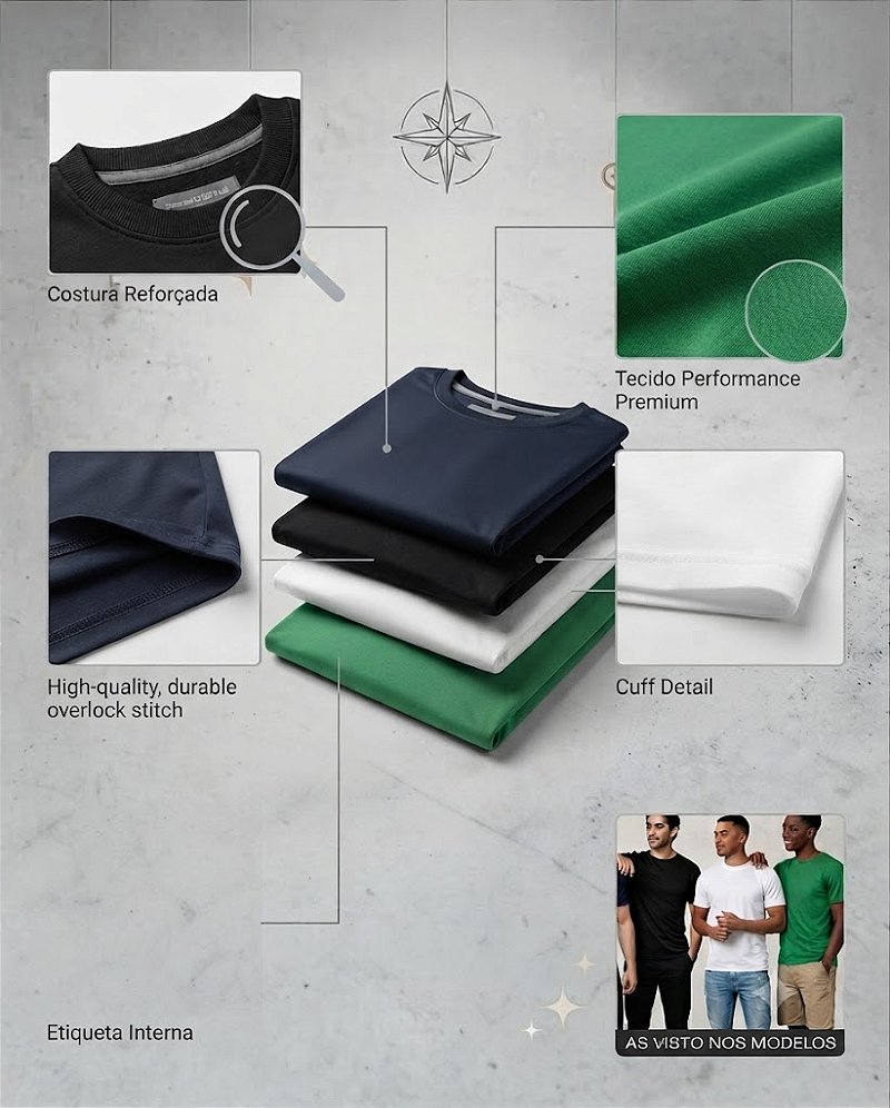 Kit 4 Camisetas Básicas Premium Dry Fit – Performance e Estilo para o Seu Dia a Dia