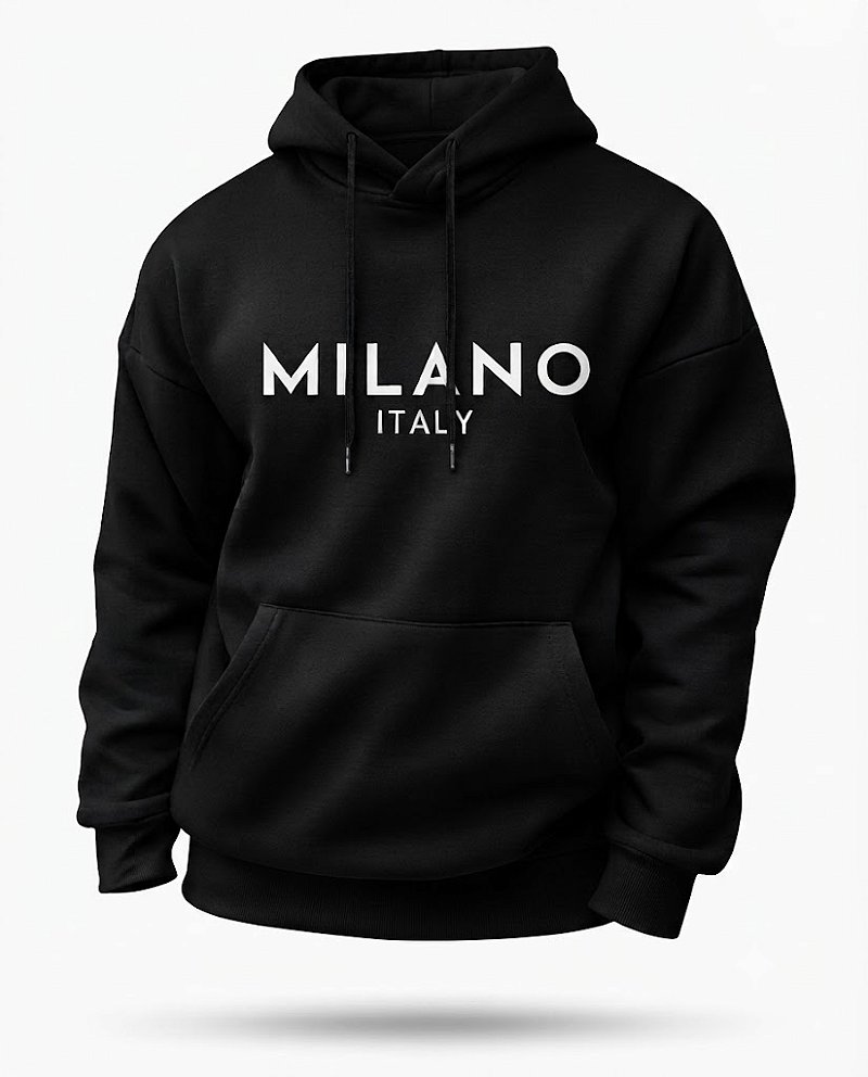 Moletom Premium com Capuz Essential Preto Milano italy