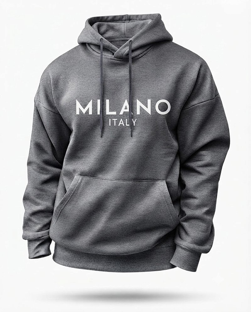 Moletom Premium com Capuz Essential Cinza Milano Italy