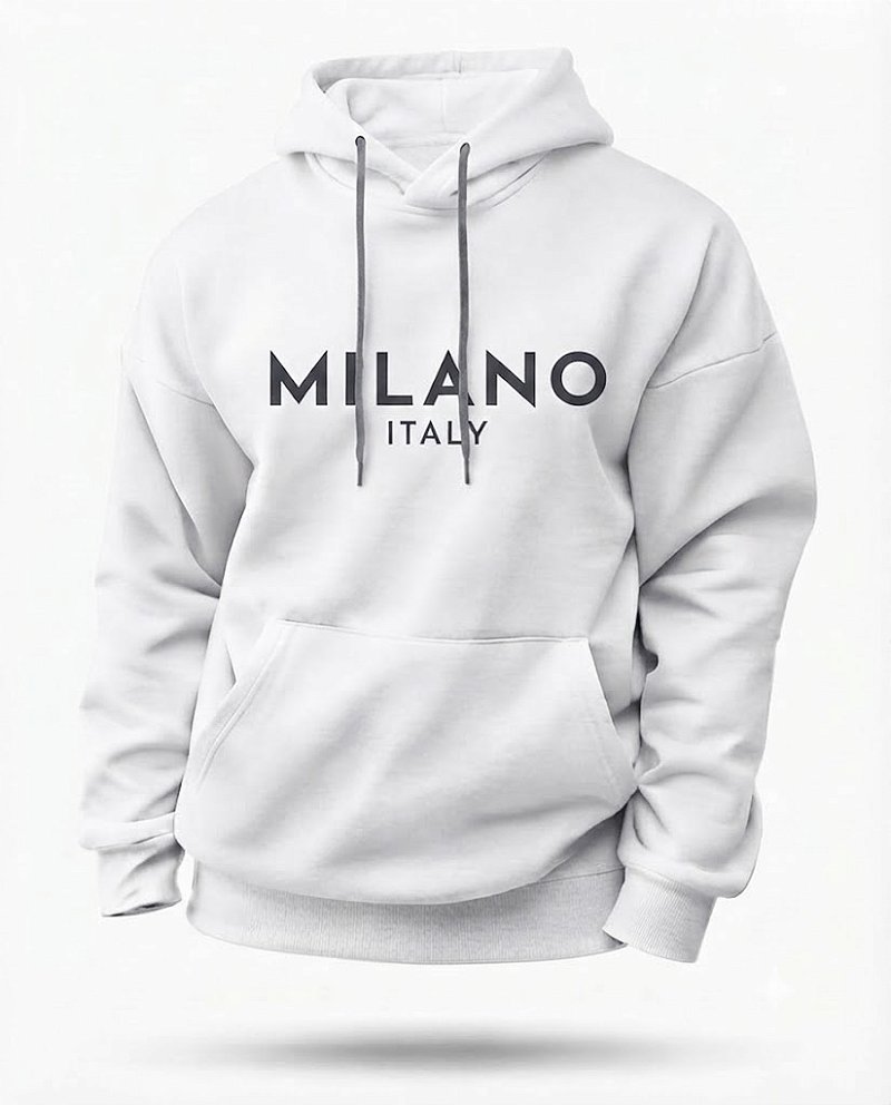 Moletom Premium com Capuz Essencial Branco Milano Italy