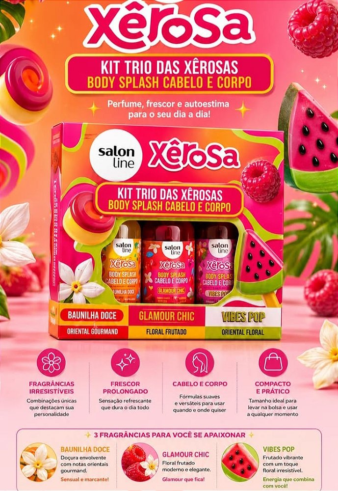 Kit Trio das Xêrosas – Body Splash para Cabelo e Corpo (Salon Line)