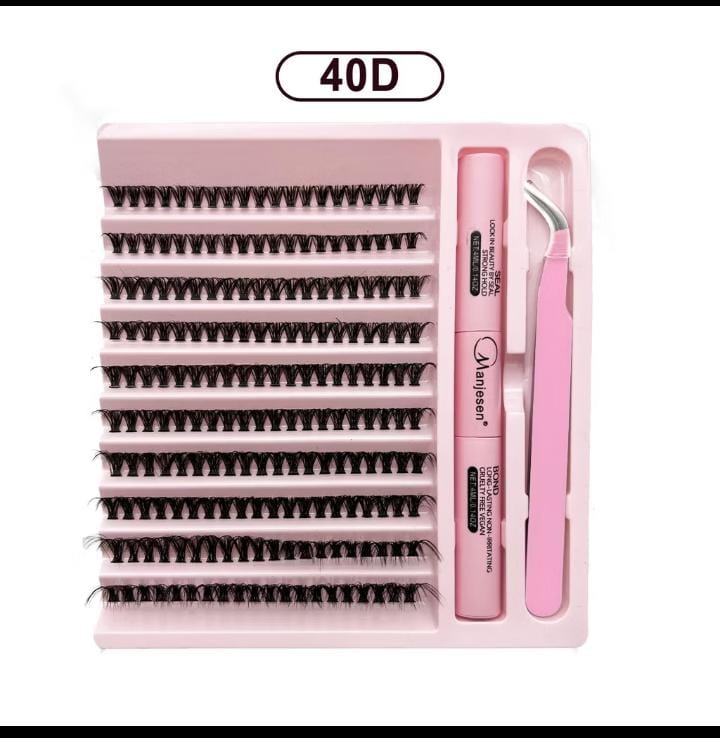 Kit Extensão de Cílios DIY em Tufos 3D com Cola e Pinça – Volume & Curvatura