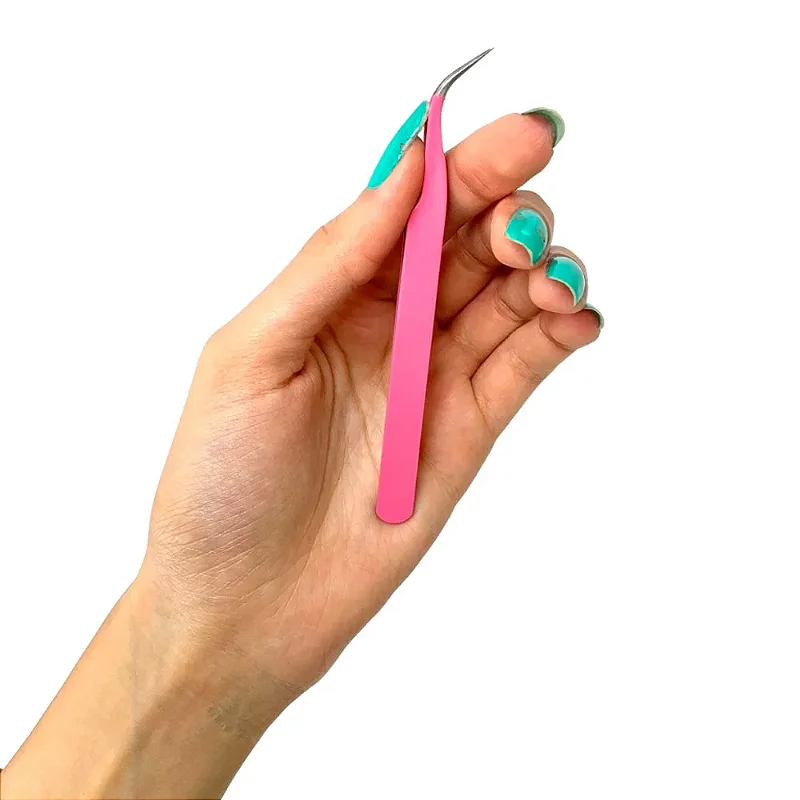 Pinça Curva de Precisão para Cílios Postiços e Extensão (com Estojo Protetor)