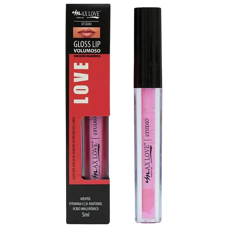 Gloss Lip Volumoso Max Love Studio – Com Ácido Hialurônico, Mentol, Vitamina E e D-Pantenol (5ml)