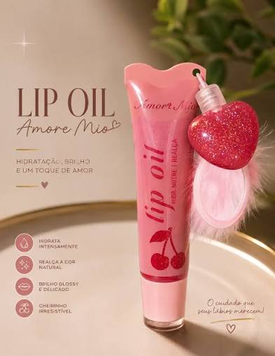 Lip Oil Hidratante Cereja – Hidratação Prolongada, Alto Brilho e Pompom Fofo