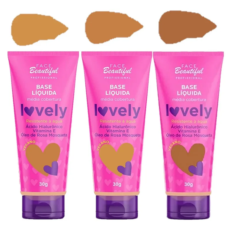 Base Líquida Lovely Face Beautiful – Média Cobertura, Hidratação e Cuidado para a Pele