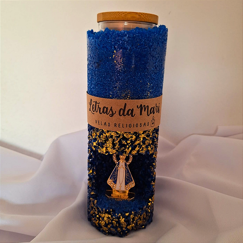 Vela oratório refil - Nossa Senhora Aparecida - Azul e dourado