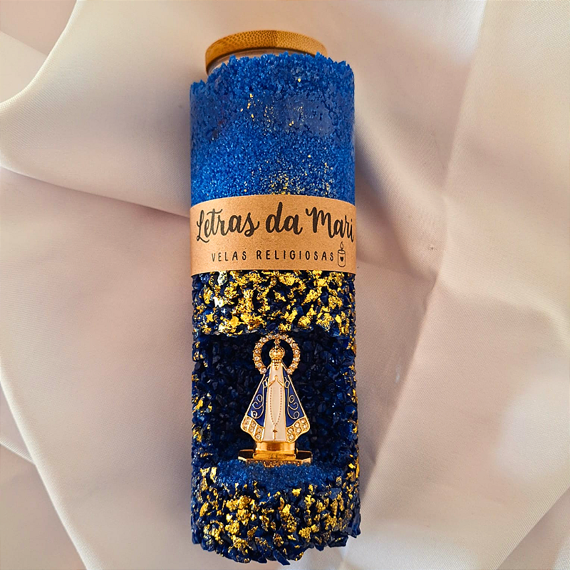 Vela oratório refil - Nossa Senhora Aparecida - Azul e dourado