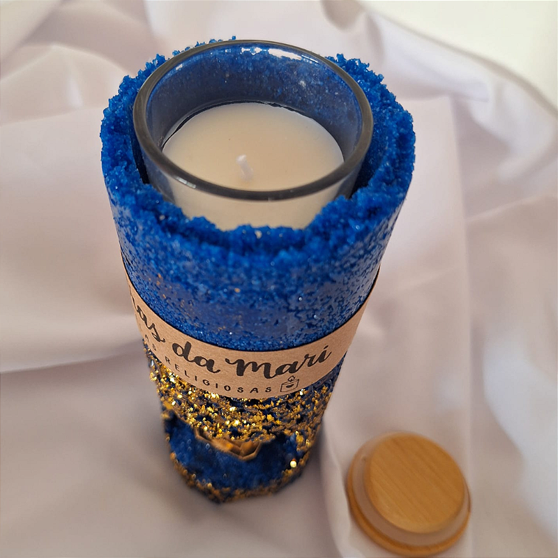 Vela oratório refil - Nossa Senhora Aparecida - Azul e dourado