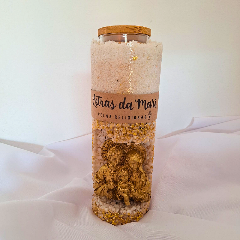 Vela oratório refil - Sagrada Família - off white com folha de ouro
