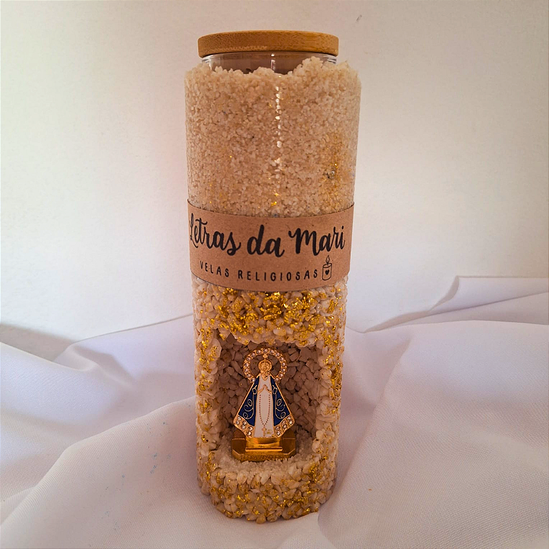 Vela refil - Nossa Senhora Aparecida - Offwhite com folha de ouro