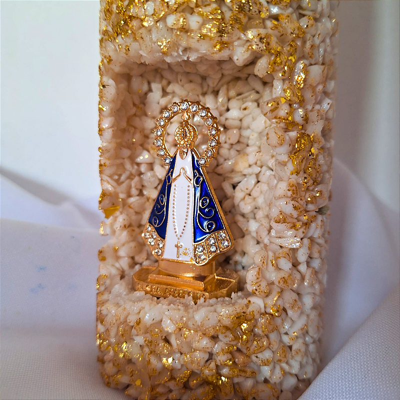 Vela refil - Nossa Senhora Aparecida - Offwhite com folha de ouro