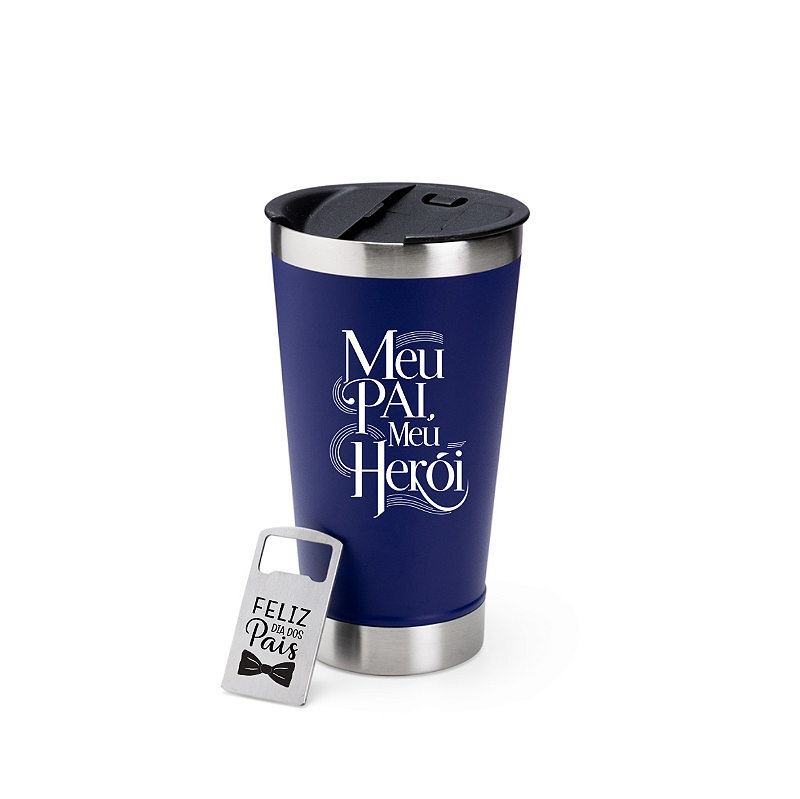 COPO TÉRMICO 500ml AZUL C/ ABRIDOR (MEU PAI, MEU HERÓI)