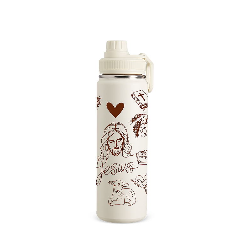 Garrafa Térmica Premium com Arte Devocional DTF UV - Coleção Fé e Reflexão