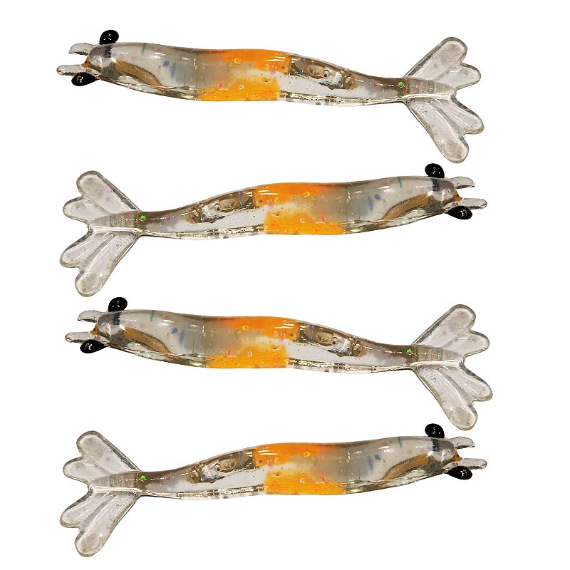 Kit Isca artificial 4 camarões Pescart Tamanhos mistos (6,7,8,9cm) silicone