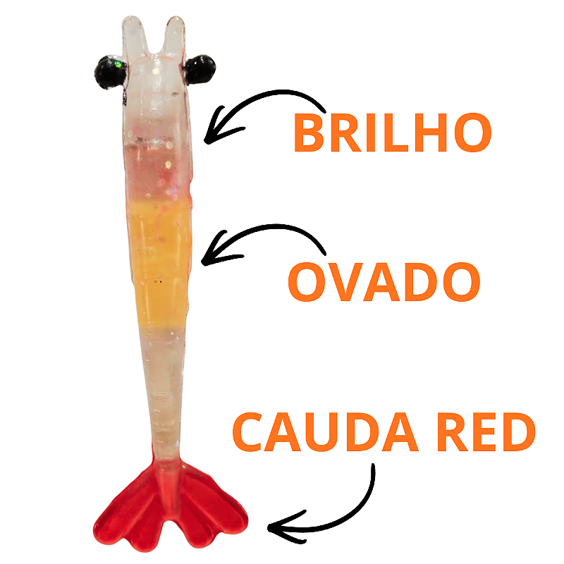 Kit Isca artificial 4 Camarões Red Tail Pescart Tamanhos mistos (6,7,8,9cm) silicone.