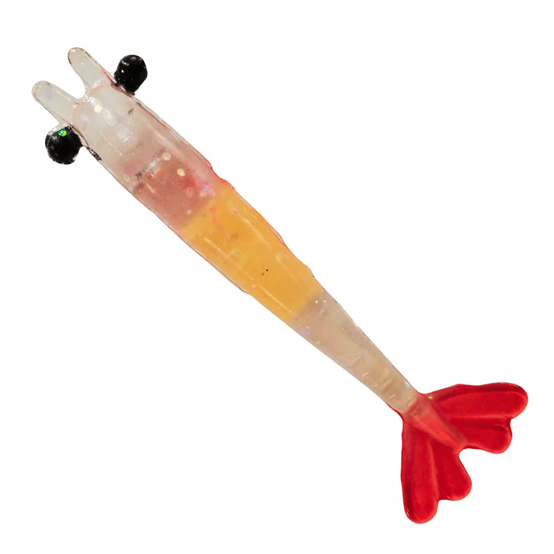 Kit Isca artificial 4 Camarões Red Tail Pescart Tamanhos mistos (6,7,8,9cm) silicone.
