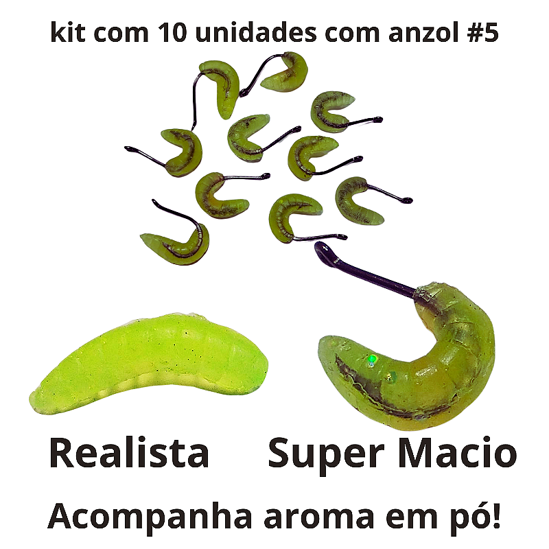 Kit Bichinho da Laranja Pescart 10 unidades com Anzol e Aroma em Pó.