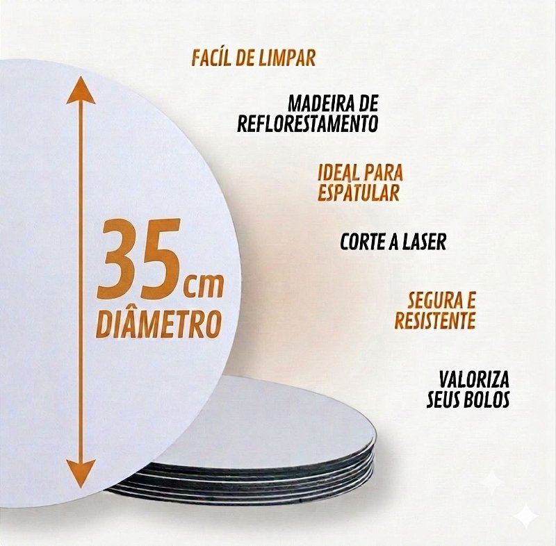 KIT 10 CAKE BOARD 35CM/ PRATO/ TÁBUA/ BOLO/ MDF 3MM BRANCO
