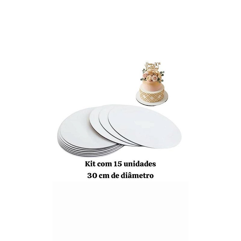 KIT 15 CAKE BOARD 30CM/ PRATO/ TÁBUA/ BOLO/ MDF 3MM BRANCO