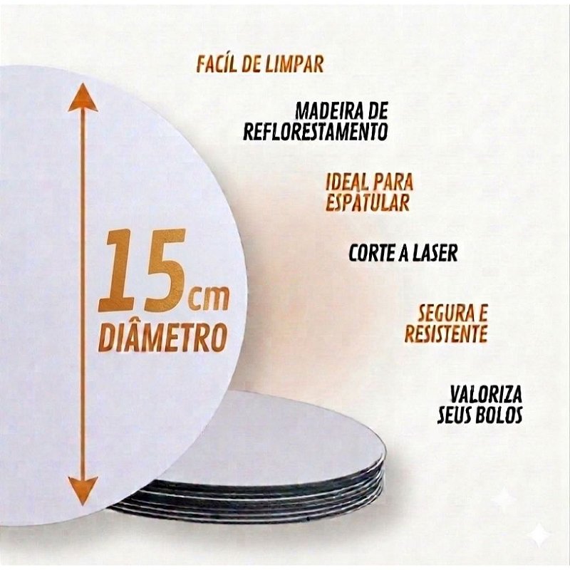 KIT 10 CAKE BOARD 15CM/ PRATO/ TÁBUA/ BOLO/ MDF 3MM BRANCO